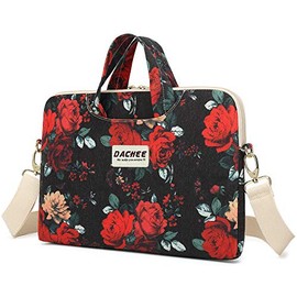 Dachee Red Rose Patten Waterproof Laptop Shoulder Messenger Bag Case Sleeve for 14 Inch 15 Inch Laptop Case Laptop Briefcase 15.6 Inch (15 inch/15.6 inch, Big Red Rose)