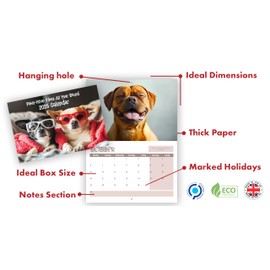 Wall Calendar 2025 UK - A4 Dog 2025 Calendar, Month-to-View (Jan 2025 - Dec 2025) - Eco-Friendly, A3 When Open, Made in the UK