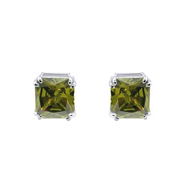 Traditional Classic Large Statement 7CT Emerald Cut Simulated Olive Green Peridot AAA CZ Solitaire Clip On Stud Earrings For Women Silver Plated Non Pierced 14MM