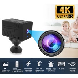 4K Wireless WiFi Battery Camera,1800mAh,Upgrade 4K Outdoor Wireless Baby Monitor Home Security Camera Tiny Office Secret Surveillance Cams with 100 Days Standby AI Human Detection Auto Night Vision