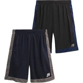 Pro Athlete - Pantalones cortos deportivos para niños, paquete de 2 pantalones cortos de baloncesto de rendimiento activo con bolsillos (8-16), Negro Azul/Azul Marino Gris, 10-12