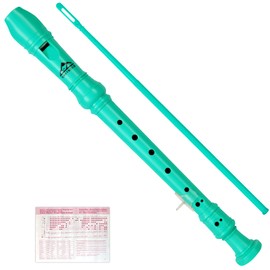 Eastrock Recorder Instrument German Style Soprano Recorder Green 3 Pieces for Beginners with Cleaning Rod, Fingering Chart, Packing Bag, Thumb Rest