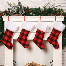 Sattiyrch Buffalo Plaid Christmas Stockings,18 inches, Set of 4, Black and Red Plaid