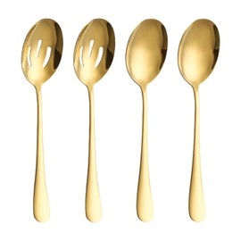 Gold Serving Spoons, Serving Utensils Set Stainless Steel Buffet Banquet Spoons Included 2 Serving Spoon 2 Serving Slotted Spoons, Dishwasher Safe for Mixing, Serving, Stiring