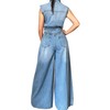 Cupitool Women's Sleeveless Denim Jumpsuits High Waisted Wide Leg Jumpsuit