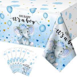 6 Pack Elephant Baby Shower Tablecloth Decorations, Elephant Baby Shower Decorations, Plastic Tablecloth Table Cover Backdrop for Baby Boy Girl Gender Baby Shower Party Supplies, 54 x 108 Inch, Blue
