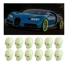 12PCS Fluorescent Skull Tire Valve Stem Caps, Luminous Auto Wheel Air Valve Cap, Illuminated Glow in The Dark Corrosion Resistant, Car Accessories for Truck, SUV, Motorcycle, Car (Skull Green)