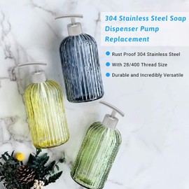 MroMax 304 Stainless Steel Soap and Lotion Dispensers Replacement Pump for 28/400 Bottles Jars, Bathroom Screw Lotion Pump Head, Silver 2Pcs