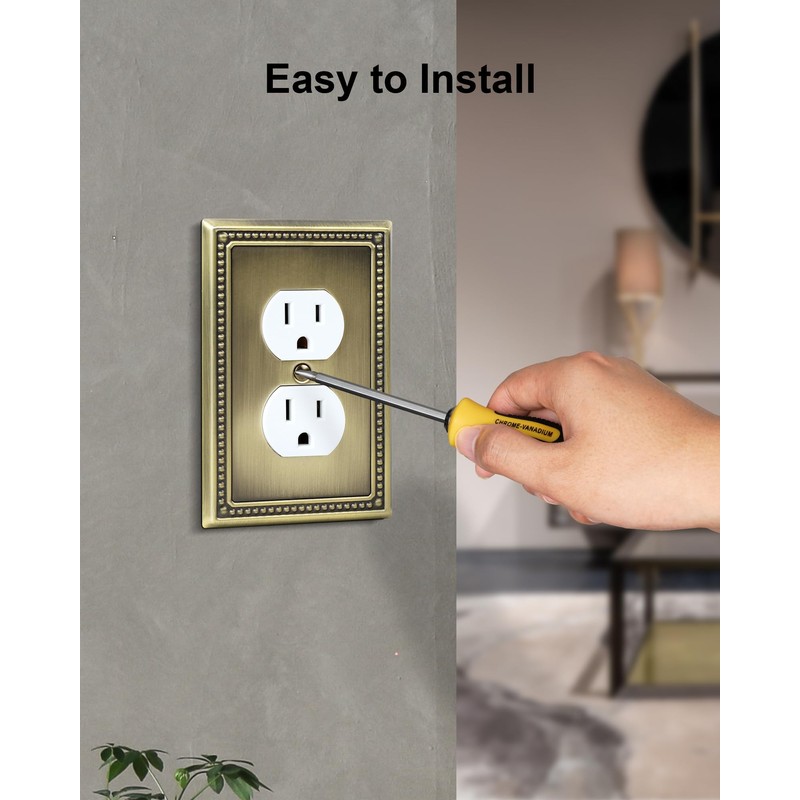 TREEWELL 2-Pack Duplex Outlet Cover Plate, Antique Brass Metal Wall