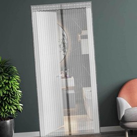 Magnetic Striped Velcro Detachable Screen Door for Entrance (100x210cm) Gray