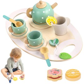 Abiemuce Children's Wooden Tea Set, Wooden Toy, Tea Service Children's Kitchen Accessories, Tea Party Play Kitchen, Role Play, Wooden Tea Set for Little Girls, Children's Wooden Tea Set for Ages 3 and