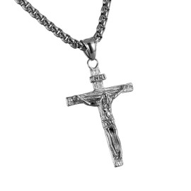 Cupimatch Mens Stainless Steel Jesus Christ Crucified Cross Pendant Necklace Chain Golden (Silver) …