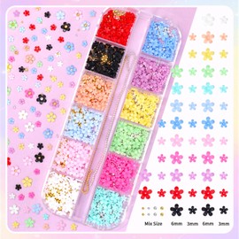 Cynailli 2 Boxes 3D Flower Nail Charms, Color Butterfly Nail Art Charm Tiny Flower for Nails, Spring Flowers Butterfly Caviar Beads Charms for Acrylic Nail Art DIY Supplies with Pickup Tool