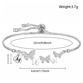 Yumioxa Butterfly Bracelets Women Gift Butterfly Jewellery for Her Women Silver Adjustable Ladies Daughter Girls Bracelets Capital 26 Letters Bracelets Crystal Jewelry Birthday Anniversary X'mas (M)