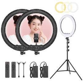 AMBITFUL Ring Light RL-480 18in Ring Light Lamp 60Ws 3000~6000K 480 Beads LED with 180cm Light Stand,Carrying Bag for Live Streaming/SLR Camera/Phone Video Shooting (2PCS)