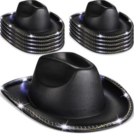 Kigeli Cowboy Hat, 10 Pcs Lights LED Flashing Hat for Western Role Play, One Size Fits Most Adults and Kids, Black, Metallic