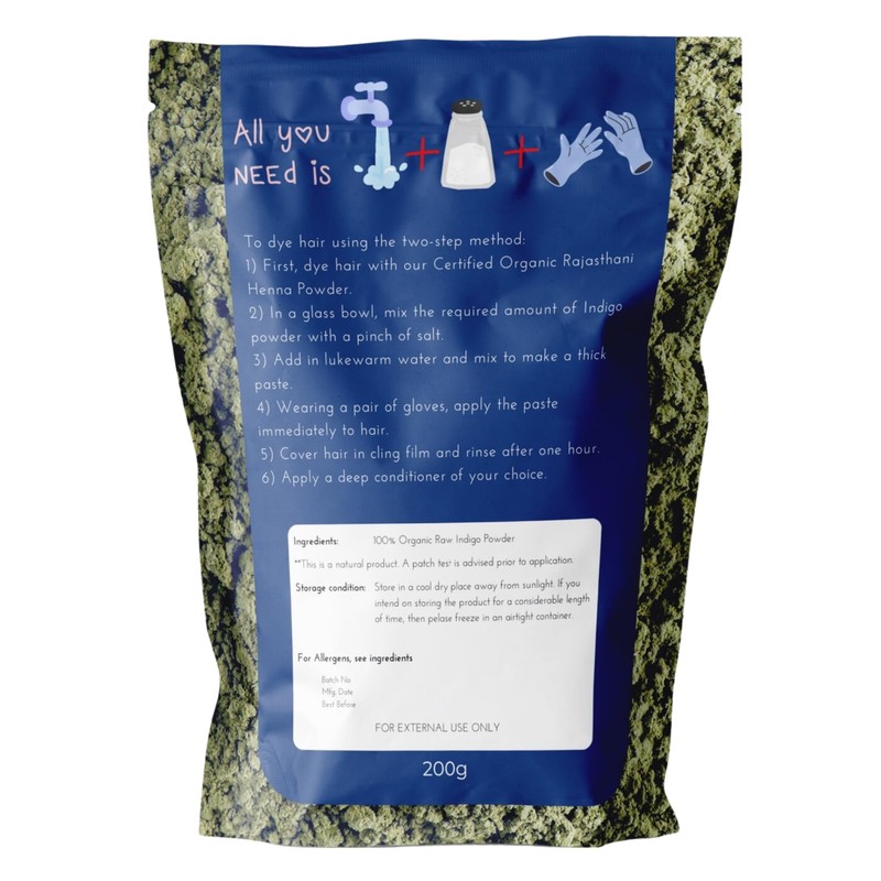 200g Organic Certified Indigo Powder 100% Pure Mendhi Hair Colour