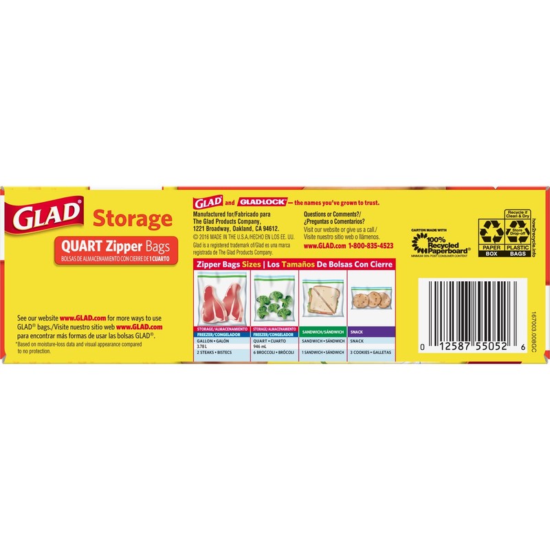 Glad Zipper Food Storage Plastic Bags - Quart - 25