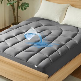 California King Mattress Pad Waterproof - Ergonomic Quilted Fitted Cal King Mattress Topper, 5-Layers Noiseless Washable Mattress Protector Cover with 8"-21" Deep Pocket (Grey, Cal King, 72x84)