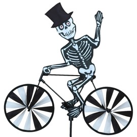 Bike Spinner Skeleton 20" – Spooky Halloween Skeleton Design, Weather-Resistant Outdoor Decor, Durable & Lightweight for Patios, Yards, and Gardens - Eye-Catching Wind Spinner with Rotating Wheels