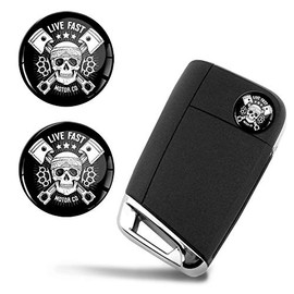 SkinoEu® 2 x Diameter 14 mm Skull Key Emblem Sticker for Remote Control Car Moto Live Fast Logo Key Badge Tuning KSK 15