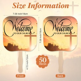 Yousoontic 50 Sets Christian Fans Church Handheld Fans Bulk Welcome to Our Church Paper Fans with Wooden Handle Church Products Religious Party Favors Decors for Church Services Visitor Gifts