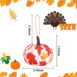 Wehhbtye 12PCS Fall Thanksgiving Pumpkin Hanging Ornaments-Maple Leaf Plaid Fabric Wrapped Pumpkin Shaped Ornament,Orange White Buffalo Pumpkin Ball for Thanksgiving Day Autumn Party Home Decor