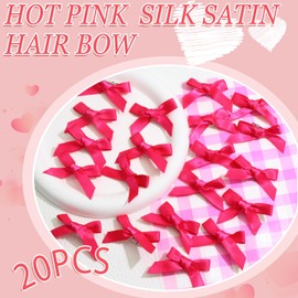 SAWINDA 20Pcs Mini Hot Pink Hair Bows Small Bows for Hair Cute Bowknot Silk Ribbons for Girls Sweet Bow Hair Clips Non-Slip Hair Barrettes Hair Accessories for Women Teens