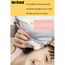 Ear Pick，Ear Wax Removal Tool，LED Lights Ear Cleaning Kit，Updated Version、Non-Slip，Soft Safety Spoon Head，Replaceable and Easy to Clean，Safe Material