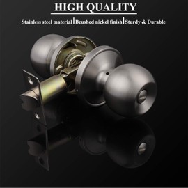 Round Ball Pirvacy Door Knobs (No Key) Satin Nickel,Left/Right Handed Door Using,Stainless Steel,3Pack