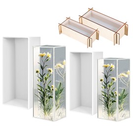 2 Pack Rectangle Silicone Molds for Epoxy Resin Deep Rectangle Epoxy Resin Molds 2 Sizes Large Resin Molds with Wooden Support for DIY Resin Art Crafts Home Office Décor