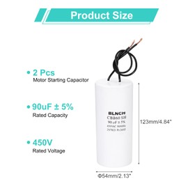 sourcing map 2 Pcs CBB60 Running Capacitor, 90uF 450V 2 Wire Electric Air Compressor Motor Run Starting Capacitor for Washing Machine, Refrigerator, Air Conditioner, White