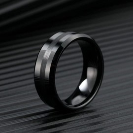 King Will 8mm Tungsten Carbide Ring for Men Black Wedding Band Matte Brushed Polish Finish 11