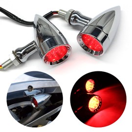 JMTBNO 2 x Chrome Motorcycle LED Indicator Red Light Bullet Mini Indicator Running Light Rear Signal Light Waterproof 10 mm 12 V Universal for Motorcycle Cruiser Bobber Chopper Cafe Racer Scooter Quad