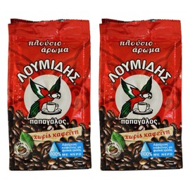 Loumidis Greek Ground Coffee Papagalos Traditional Decaf 2 Pack (3.4 Ounces)