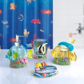 Allure Home Creation Under The Sea Fish 4-Piece Lotion Dispenser/Toothbrush Holder/Soap Dish/Tumbler Set