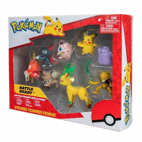 Bandai - Pokémon - 8 Battle Figures - Pikachu, Rondoudou (Jigglypuff), Rocabot (Rockruff), Abra, Farfuret (Sneasel), Metamorph (Ditto), Phyllali (Leafeon) and Magicarp (Magikarp) - JW2686