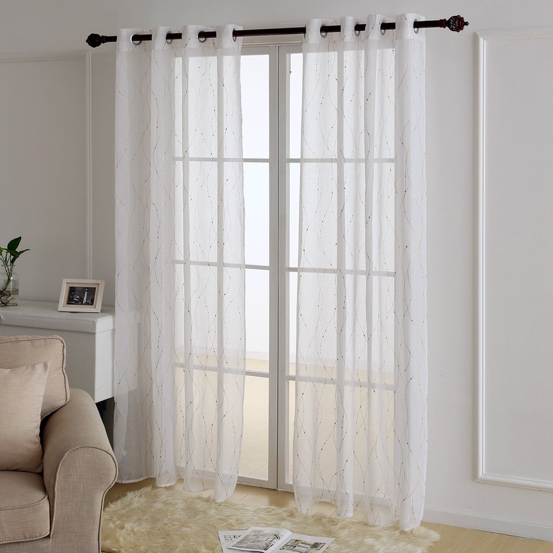 Deconovo Grommet White Sheer Curtains 84 Wave Line with Dots