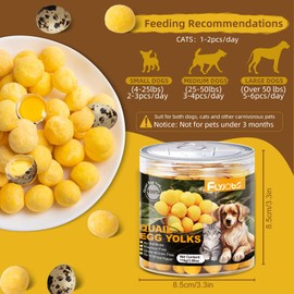 Flyjobs Freeze-Dried Quail Egg Yolk Snacks for Cats and Dogs Training, Natural Pet Treats Limited Ingredient, Healthy Tasty Freeze-Dried Pet Food for Dogs Cats (M, Egg)