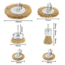 Wire Brush Set of 6 for Drill, Round Shaft 6 mm Wire Brushes, Cordless Screwdriver, Cup Brush Set, Wire Drill Brush Set, Brass Wire Brush, Metal Brush, Steel Brushes for Polishing and Grinding