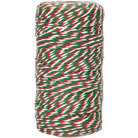 G2PLUS Red Green White Gift Wrapping String: 2mm Cotton Twine for Christmas Craft, Festive Wrapping, Holiday DIY and Decoration, 100M