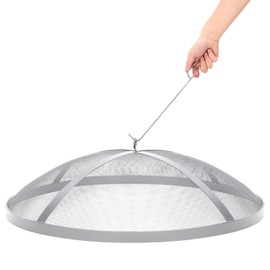 GarveeLife Fire Pit Spark Screen Cover for Campfires - Easy Lift Stainless Steel, Mesh Protector, Guide Rod Included, Outdoor Patio & Backyard Accessory, Silver，18 * 18 * 5inch
