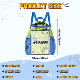 WAWSAM Kids Gym Drawstring Backpack String Bag, Game Sports Gym Bag for Kids Boys Waterproof Swimming Beach String Cinch Backpack with Two Water Bottle Pocket