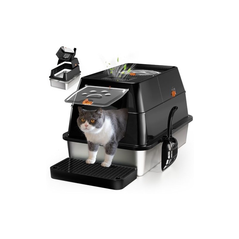 Eosarcu All Stainless Steel Cat Litter Box Top Round Lid