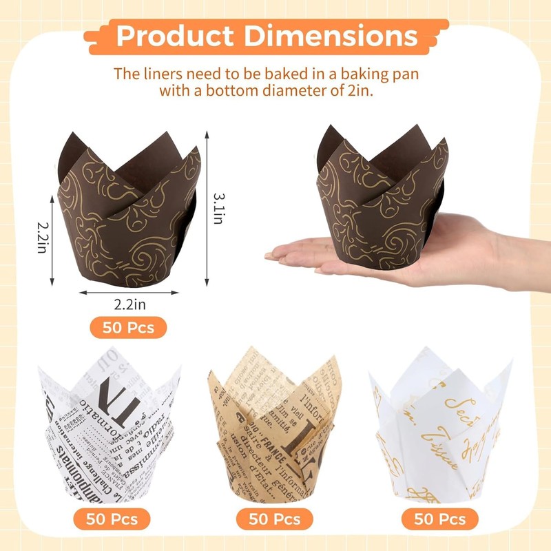 YJSPARKK 200 PCS Tulip Cupcake Liners,Premium Parchment Paper Greaseproof Muffin