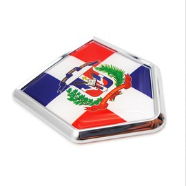 Overdecor Flag Decal Sticker Emblem Chrome Shield Flags for Car Bumper (2 Pack) (Dominican)