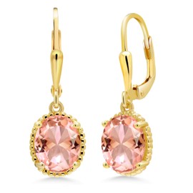 Gem Stone King 18K Yellow Gold Plated Silver 9X7MM Oval Gemstone Birthstone Leverback Drop Dangle Earrings | Gold Earrings For Women, Sterling Silver, Gemstone, nano morganite