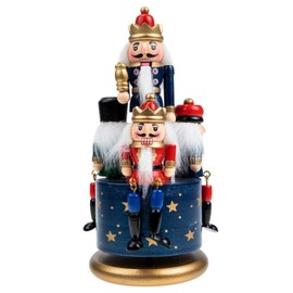 Cabilock Nutcracker Music Box 3 Wooden Nutcracker Soldier Toy Christmas Nutcracker Puppet Figures Wind up Musical Box Clockwork Christmas Music Box Blue