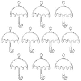 PATIKIL Alloy Open Back Bezel Pendants, 10 Pack Umbrella Shaped Hollow Resin Pendant Frame for DIY Crafts Earrings Necklace Bracelet Making, Silver Tone