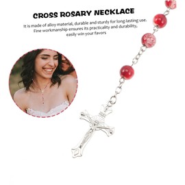 COLLBATH 8mm Stone Rosary Necklace Gold Cross Baptism Present Christian Jewelry for Girls Baptism Favors